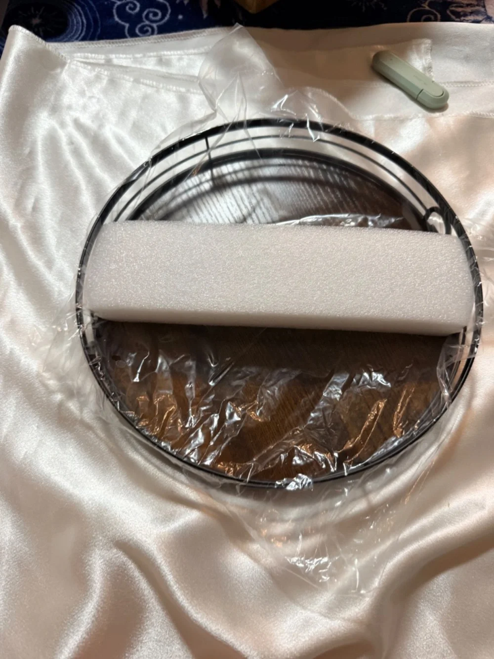 Round Rotating Serving Tray with Metal Rail Wood Look Lazy Susan